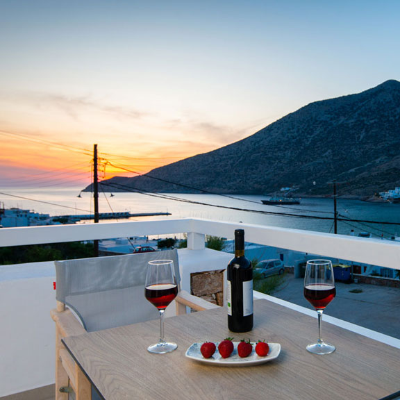 Veranda with sunset view at Kamares of Sifnos